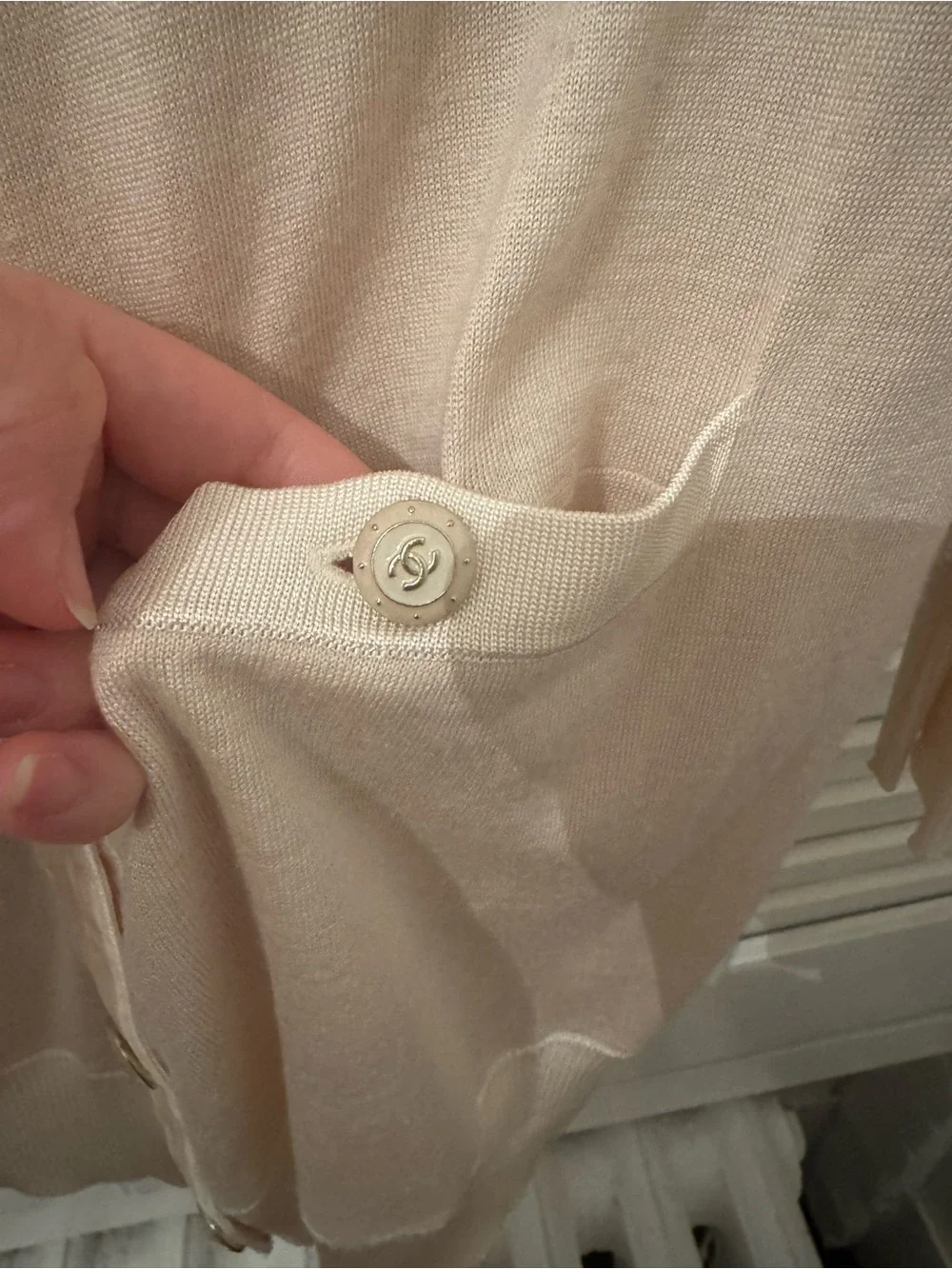 CHANEL Cream silk-blend Candy Button Cardigan